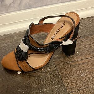 Leila Stone Black and Tan Braided Heels